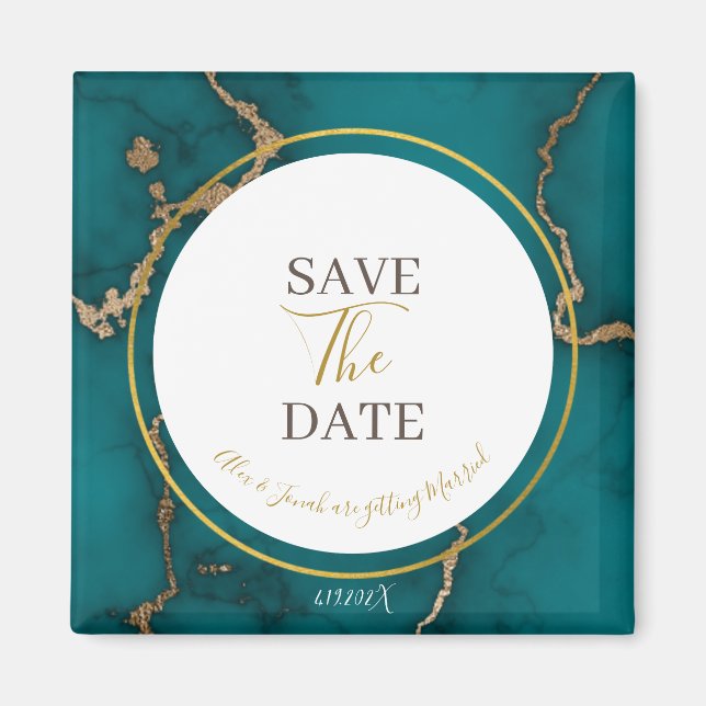 Teal Green Kintsugi Geode Wedding Save the Date Magnet (Front)