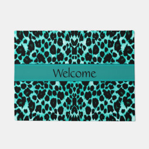 Teal Green Leopard Lover's Welcome Door Mat