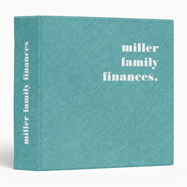 Teal-Green Linen and White Text Retro Design Binder (Front/Spine)