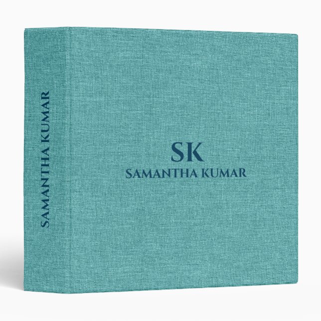 Teal Green Linen Burlap Fabric Look Binder (Front/Spine)