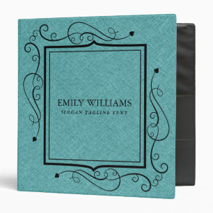 Teal Green Linen Texture Black Vintage Frame Binder