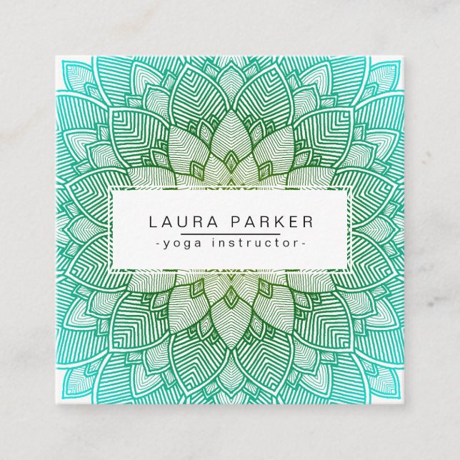 Teal Green Lotus Mandala Yoga Meditation Holistic Square Business Card (Front)