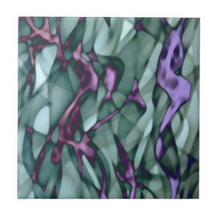 Teal Green Magenta Purple Red Pink Abstract Art Tile