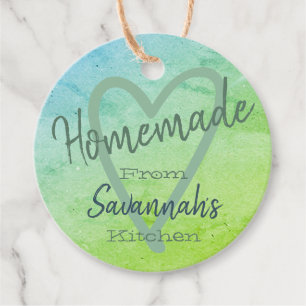 Teal Green Marble Homemade with Love Kitchen Paper Favour Tags