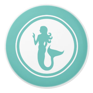 Teal Green Mermaid Marine Creature ceramic knob