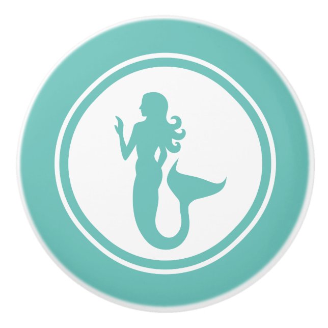 Teal Green Mermaid Marine Creature ceramic knob (Front)