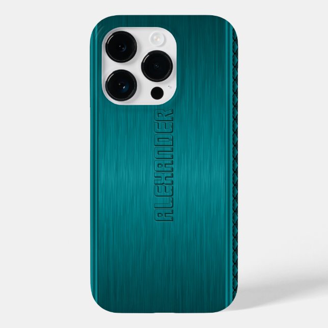 Teal-Green Metallic Brushed Aluminum Look Case-Mate iPhone Case (Back)
