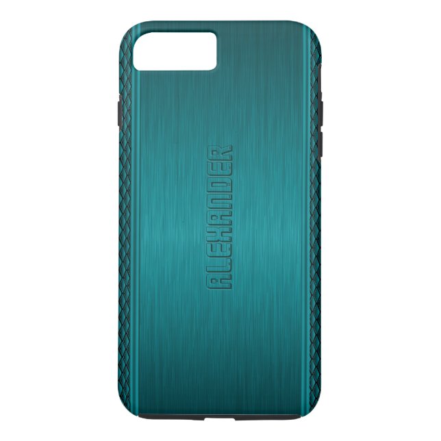 Teal-Green Metallic Brushed Aluminum Look Case-Mate iPhone Case (Back)