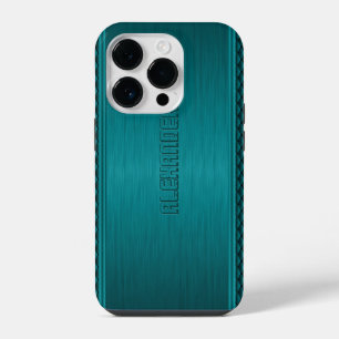 Teal-Green Metallic Brushed Aluminum Look iPhone 14 Pro Case