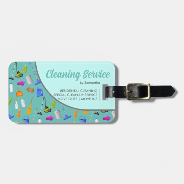 Teal Green MinimalHouse Cleaning Service Luggage Tag (Front Horizontal)