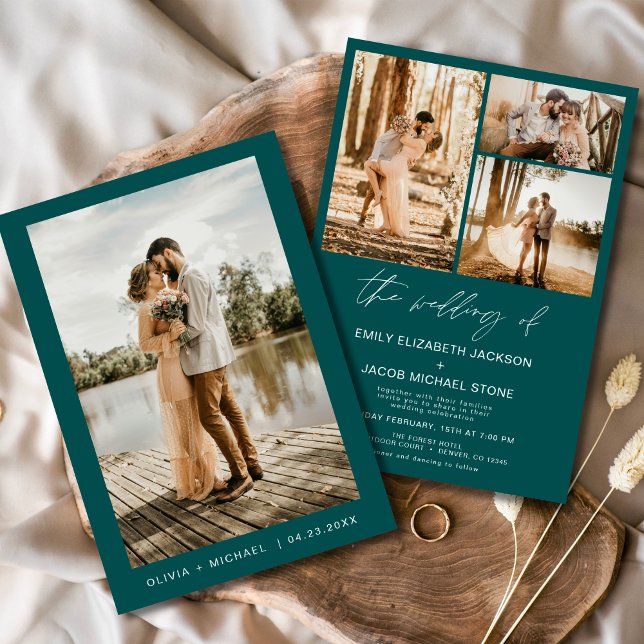 Teal Green Minimalist Elegant Photo Wedding  Invitation (Creator Uploaded)