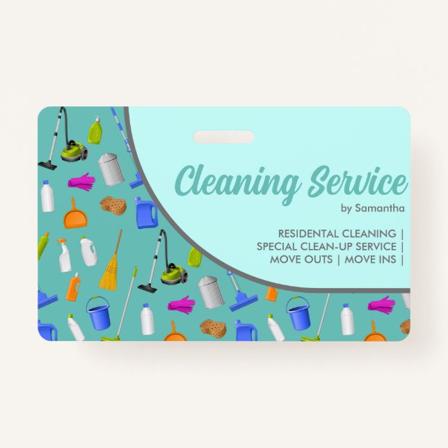 Teal Green Minimalist House Cleaning Service Badge (Front)