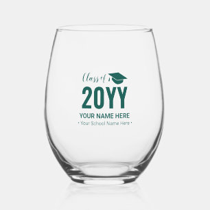 Teal Green   Modern Graduation Gift Custom Text Stemless Wine Glass