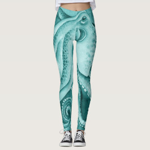 Teal Green Octopus Watercolor Leggings