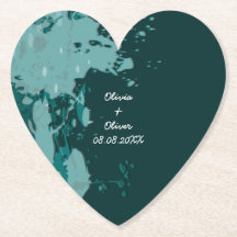 Teal-Green Paint Splatter Heart-Shaped Coaster