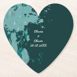 Teal-Green Paint Splatter Heart-Shaped Coaster