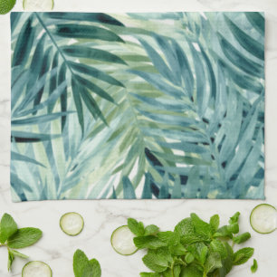 Teal Green Palm Leaves Kitchen Towel