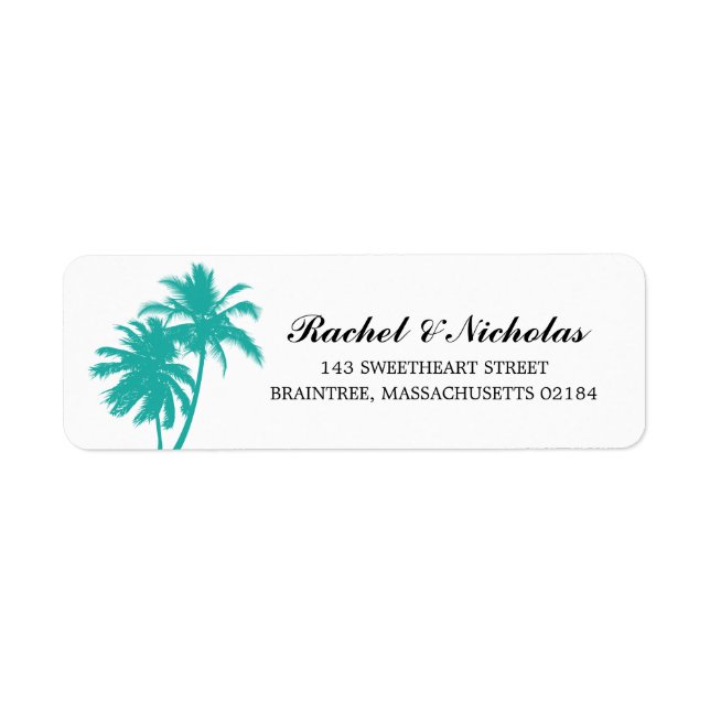 Teal Green Palm Tree Wedding Return Address (Front)