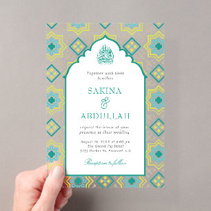Teal Green Persian Mosaic Muslim Wedding Acrylic Invitations