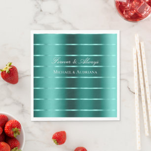 Teal Green Ribbon Wedding Bridal Shower  Napkin