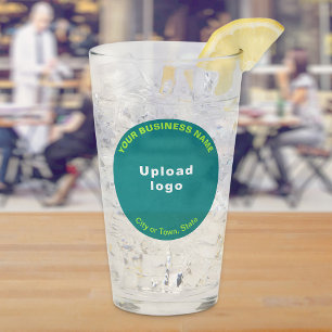 Teal Green Round Shape Business Brand on Glass Cup