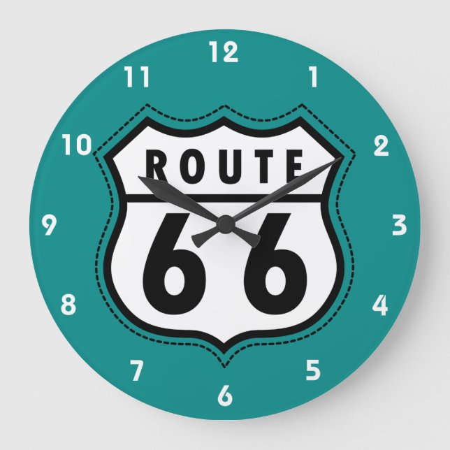 Teal Green Route 66 sign Large Clock (Front)