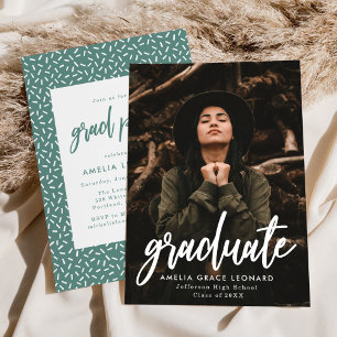 Teal Green Scripted Photo Graduation Party Invitation