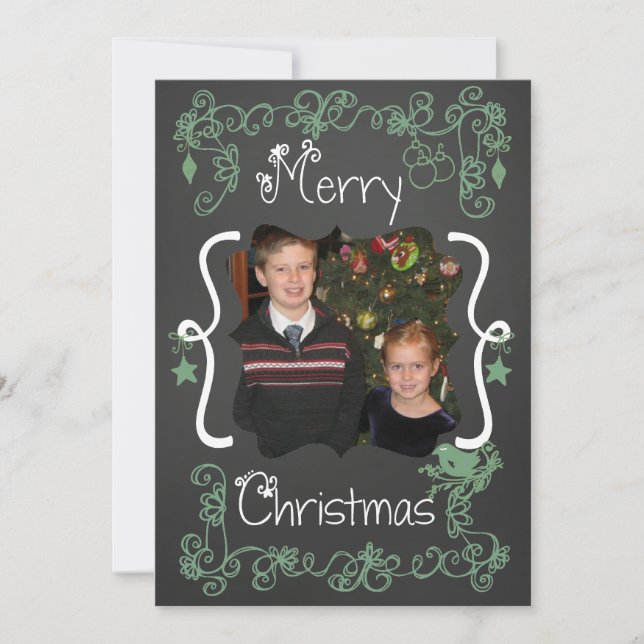 Teal Green Scrolls Customized Photo Holiday Card (Front)