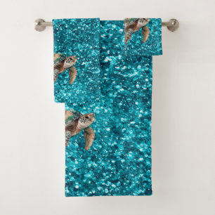 Teal Green Sea Turtle Bath Towel Set