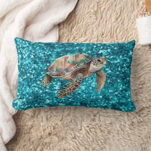 Teal Green Sea Turtle Lumbar Pillow