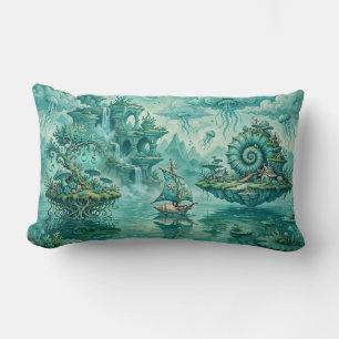 Teal Green Seascape Dream Surreal Fantasy Lumbar Pillow
