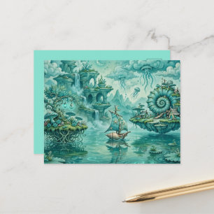 Teal Green Seascape Dream Surreal Fantasy Postcard
