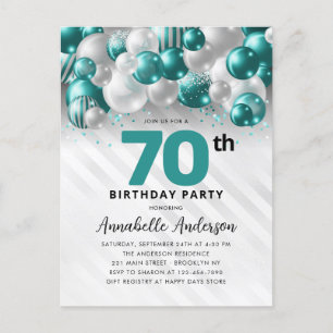Teal Green Silver Balloon Glitter 70th Birthday  Postcard