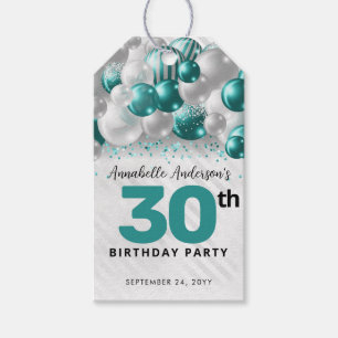Teal Green Silver Balloon Glitter Favour Birthday Gift Tags