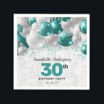 Teal Green Silver Balloon Glitter Favour Birthday Napkin<br><div class="desc">Modern Glam Teal Green Silver Balloon Glitter Sparkle Any Age Birthday Party Napkins</div>