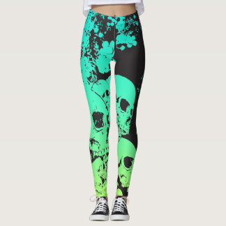 Teal/Green Skulls Leggings