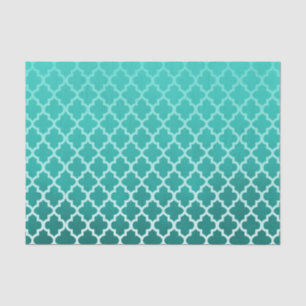 Teal Green Smudge Colour with Quatrefoil Pattern Tissue Paper