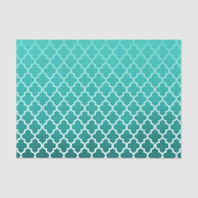 Teal Green Smudge Colour with Quatrefoil Pattern Tissue Paper (Front)