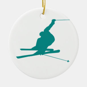 Teal Green Snow Ski Ceramic Ornament