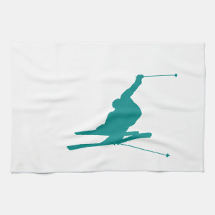 Teal Green Snow Ski Kitchen Towel