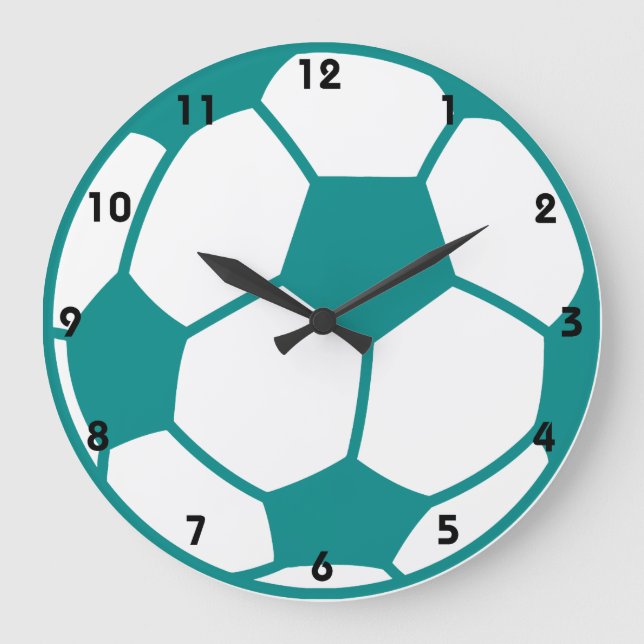 Teal Green Soccer Ball Large Clock (Front)