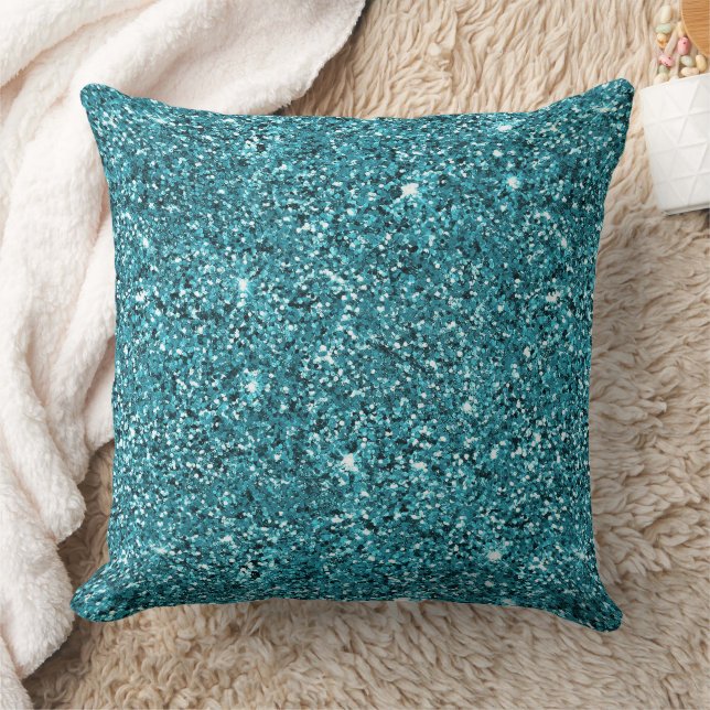 Teal Green Sparkle Glitter Throw Pillow (Blanket)