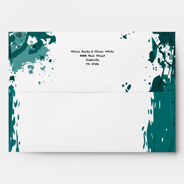Teal Green Splatter - Wedding Invitation Envelope (Back (Top Flap))