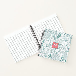 Teal Green Spring Floral Monogram Notebook