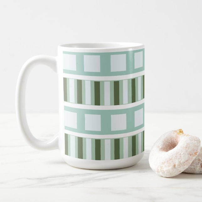 Teal Green Square Stripes Geometric Coffee Mug (With Donut)