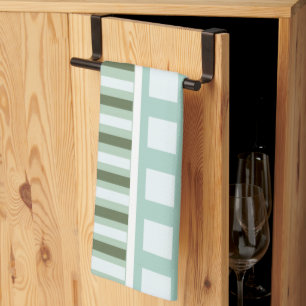 Teal Green Square Stripes  Kitchen Towel