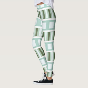 Teal Green Square Stripes  Leggings