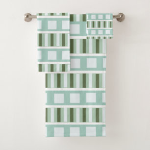 Teal Green Square Stripes Patterns Bath Towel Set