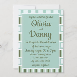 Teal Green Square Stripes Patterns Wedding Invitation
