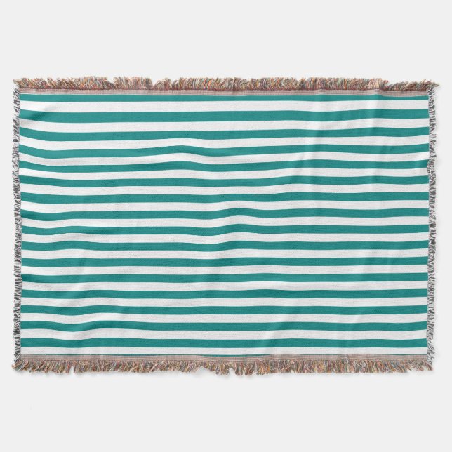 Teal Green Stripes Throw Blanket (Front)